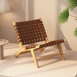 Rope Woven Solid Wood Lounge Chair, Nordic Balcony Leisure Chair, Wabi-Sabi Lazy Armchair for Small Spaces and Bedroom Decor
