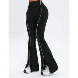 Line splicing simple flared pants for women slim split pants high elasticity hip lifting high waist running fitness yoga pants