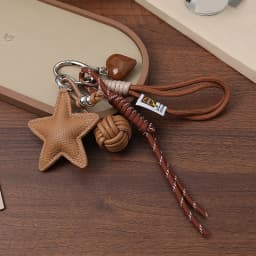 PU Leather Star and Ball Pendant Love Heart Ring Keychain Women Bag Decoration Backpace Accessories for Daily Use or Party Gifts
