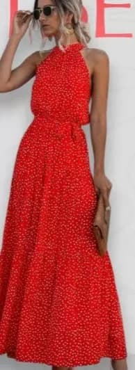 Women's Halter Neck Maxi Dress - Floral Print Boho Chic Smocked Waist Summer Beach Dress for Vacation Casual Wear