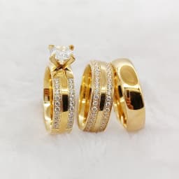 3pcs Wedding Engagement Rings Sets For Men and Women Bridal Lover Alliances 24k Gold Plated Jewery Marriage Couples Ring