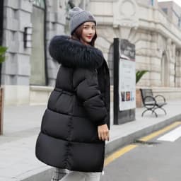 Korean Fashion Winter Solid Color Long-sleeved Down Cotton Jacket Women Bread Fur Collar 2026 New Korean Version Thickened Coat