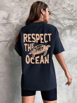 Respect The Ocean Green Turtle Print T-Shirts Women Casual Fashion T Shirt Breathable Cotton Short Sleeve O-Neck Street Clothing