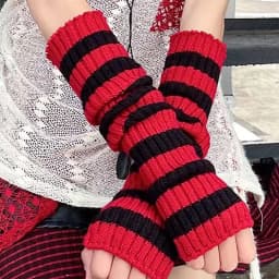 Christmas Red Striped Knitted Long Fingerless Arm Sleeves Women Winter Arm Warmer Harajuku Girls Y2K Fashion Half Finger Gloves
