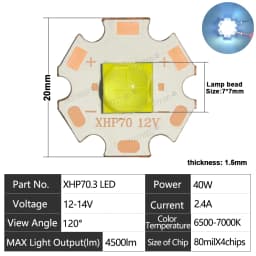 XHP70.3 LED Chip High Power Lamp Ceramic Beads7070 40W DC3V 6V 12V Cold Warm White XHP70.2 XHP50.2 Flashlight Head/ Searchlight