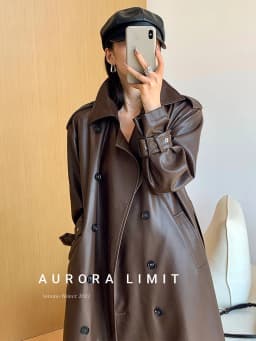 Lautaro Spring Autumn Long Loose Brown Pu Leather Trench Coat for Women Belt Double Breasted American and European Fashion 2023