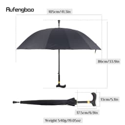 Black Automatic Windproof Cane Umbrella, Long Handle Enlarged Umbrella for Both Sunny and Rainy Days Walking Stick Crosier 86cm