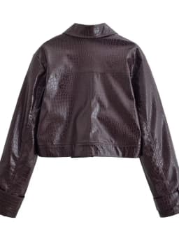 Cool Street Style Short Leather Jacket Women's Crocodile Pattern Shiny Button Coat Spring Fashion Ladies' PU Leather Coat