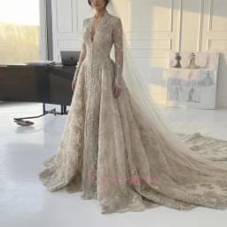 Luxury V-Neck Long Sleeve Romantic Design A-line Beauty Elegant Wedding Bride Dress Shimmering Customized Vestidos De Novia