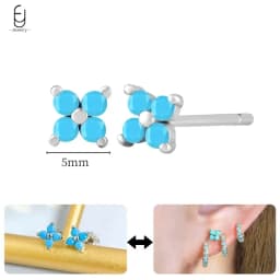 925 Sterling Silver Needle Exquisite Turquoise Silver Earrings for Women Blue Crystal Geometry Pendant Earrings Luxury Jewelry
