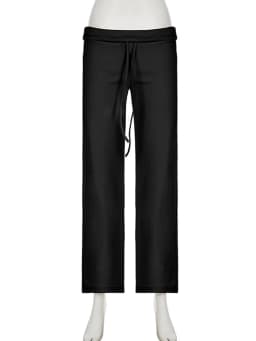 Casual Solid Basic Pants Y2K Chic Floor Length Bottoms Vintage Aesthetic Mid Waist Drawstring Straight Trousers