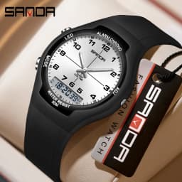 SANDA 6320 Dual Screen Electronic Alarm Clock Watch Fashion Waterproof Men's and Women's Watch Night Light Student Sports Watch
