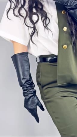 Unisex Black Real Leather Gloves Oversize Puff Sleeves Wide Elbow Long Genuine Goatskin Winter Warm Glove Evening Party Costume