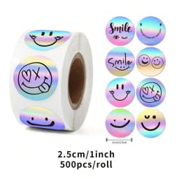 500Pcs /Roll 2.5cm Laser Sticker Reward Decorative Gift Series Self-Adhesive Stationery Sticker Labels