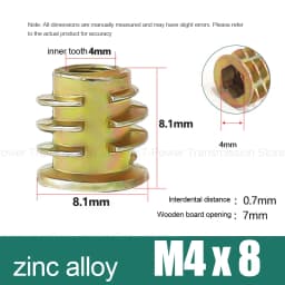 10-100Pcs M4 M5 M6 M8 M10 Zinc Alloy Thread for Wood Insert Nut Flanged Hex Drive Head Furniture Nuts Selection Length 6-30mm