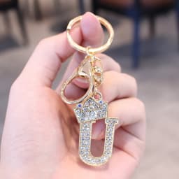 26 Initial Letter Rhinestone Keychain For Women Charm Crystal Crown Gold Plated Key Ring Bag Car Key Chains DIY Accessoreis