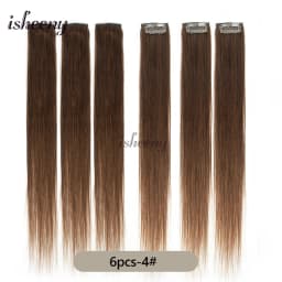Isheeny 6PCS Mini Clip in Human Hair Pad 1Clip On Machine Weft Hair Extensions 12'-16' 30g/Pack Natural Straight Clip Hair Piece