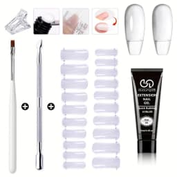 Salon & Home Nail Art Kit - 0.51oz Odorless Quick Build Gel Extension Set with 20 Nail Forms & Tools | Professional UV Sculpting