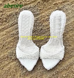 Pink Stiletto Plush Slippers Pointy Toe Thin Heeled Solid Women's Slippers Slip On Sexy Outside 2023 New Arrival Plus Size Shoes