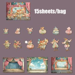 Mr. Paper Carnival Party Stickers 15pcs - Circus Diorama Card Decals, Creative Journal Collage, Themed Diary Decor DIY Scrapbook
