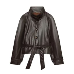 Guobioziy Glossy Shoulder-Patch Faux Leather Jacket with Belt Padded Shoulders 2026 Fall Women's Fashion Casual Leather Coat
