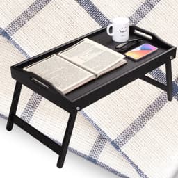 Foldable Bamboo Breakfast Tray with Handles - Ideal for Bed, Sofa or TV - Laptop, Snack and Meal Tray (Black/White)