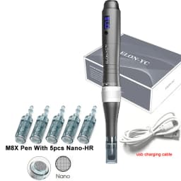 ELON-YC Dr Dermapen M8X With 5pcs Nano 0.25mm Replacement Cartridges, With Battery Level Display, Included Dr M8