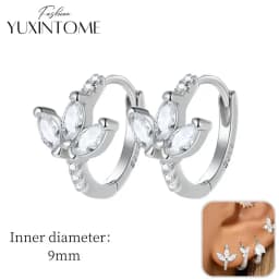 925 Sterling Silver Ear Needle Hoop Earrings Crystal Circle Small Huggie Earrings for Women Simple Females Girls Jewelry
