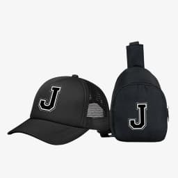 2pcs Kids' 26 letter printed pattern truck hat+chest bag set, stylish casual sunhat, portable storage purse, suitable for daily
