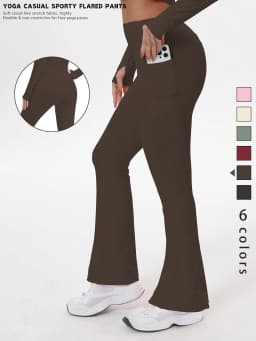 Women's Bell-bottom Yoga Leggings With Pockets Tummy Control High Waist Workout Pants Gym Running