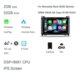 carplay 9" 4G LTE Android 13.0 128GB+8GB car Radio Car DVD Player For Mercedes Benz B200 W169 W245 Viano Vito Sprinter Crafter