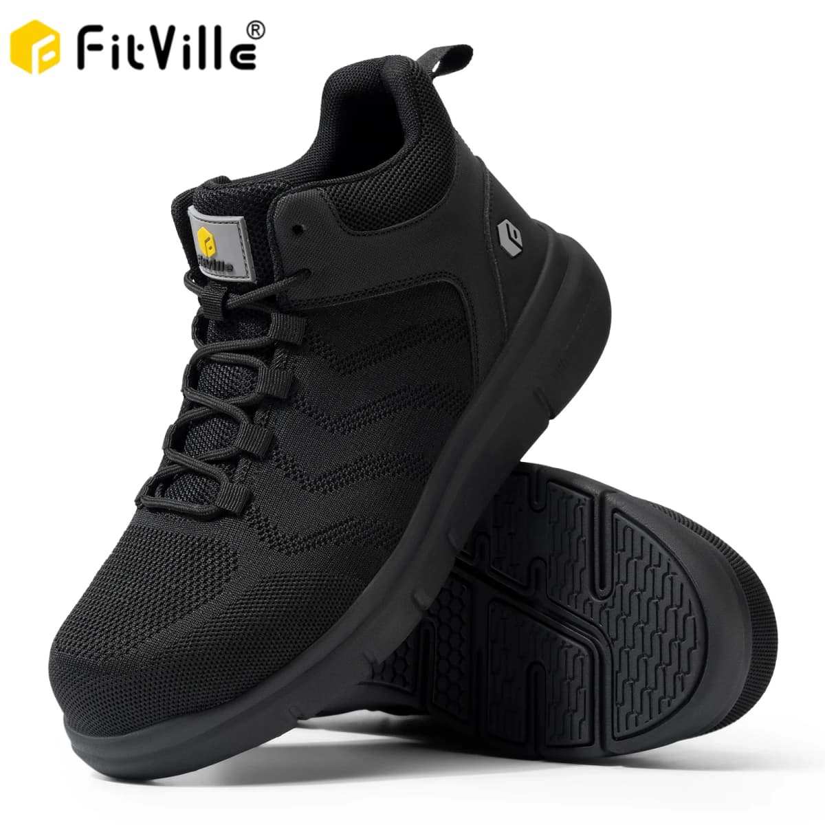 FitVille Men's Safety Work Boots Wide Width Composite Steel Toe Waterproof Antislip High Top Outdoor Shoes for Construction