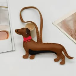 Elegant Dachshund Leather Bag Charm with Red Bow Tie-Cute Long Body-Pet Lover Gift-Long-Body Design 6 Colors-PU Leather
