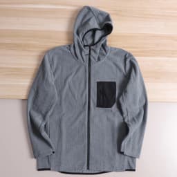 Afashion Outdoor Warm Fleece-lined Hooded Base Layer Shirt Wave Pattern Zipper Closure Couples Long Sleeve Polyester Jacket