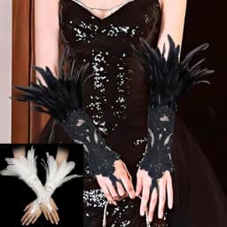 1PC Sexy Lace Feather Gloves Gothic Mesh Sleeve Halloween Party Wedding Stage Dance Performance Sleeve Wrist Cuffs Gloves
