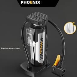 Phoenix 120 PSI Portable Foot Pump, With/Without Gauge, Universal Nozzle for Bikes, E-Bikes, Inflatables