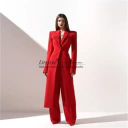 Women's Long Suit 2-Pieces Jacket+Pants Slim Fit 1 Button High Street Luxury Womens Clothing Pant Set tailleur femm Customized