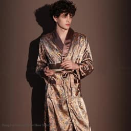 New Men's Robe Pajama Print Kimono Bathrobe Gown Spring Summer Male Sleepwear Loungewear Loose Silk Satin Nightwear Homewear