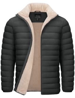TACVASEN Men's Puffer Jacket Winter Warm Sherpa Lined Water Resistant Windproof Insulated Jacket Winter Puffy Coat Hiking Travel