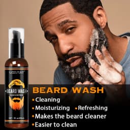 Beard Care Kit for Men, Wash Conditioner Beard Oil and Balm with Comb Brush and Scissors, Sandalwood Scented, Perfect Gift for Men