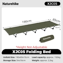 Naturehike XJC04 Folding Camping Cot Height Adjustable Ultralight Backpacking Cot Portable Camping Bed for Camping Hiking Travel