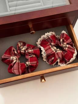 1pc/Red Lace Plaid Large Intestine Scrunchie Women's High-End Sense New Year's Christmas Atmosphere Korean Tie Headband Tie