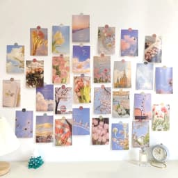 30PC Lucky Life Theme Postcards,Floral Alphabet Elements,Wall Decoration Materials Living Room Classroom (Includes 48 Stickers)