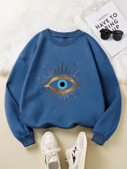 Casual Womens Sweatshirt Vintage Devil's Eye Prints Pullover Soft Breathable Loose Crewneck Hoodie Autumn Winter Female Clothing