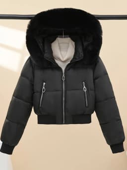 Korean Style Short down Cotton Jacket Women's Thickened Hooded Coat Small Size Fashionable Big Fur Collar Winter Outerwear