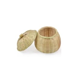 Round Rattan Boxes with Lid Hand-Woven Multi-Purpose Wicker Tray Picnic Food Bread Table Storage Basket