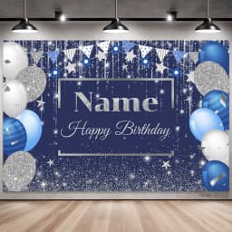 Custom Name Birthday Photo Backdrop Banner - Glitter Stars & Balloons Background with Replaceable Text for Party Decor
