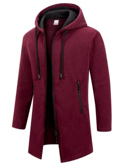 Men's Retro Zipper Jacket Mid Length Windbreaker Spring Autumn Winter Fleece Warm Jackets Fashion Casual Patchwork Yarn Coat