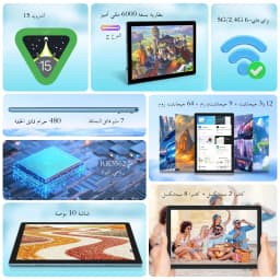 BAKEN 10-inch Android 15 tablet, quad-core processor, 12GB (3+9 expansion) RAM + 64GB storage, 5G WiFi, 1280*800 dual cameras