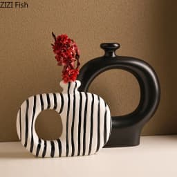 Zebra Stripes Ceramic Vase Artificial Flower Decorative Flowers Pots Desk Decoration Modern Floral Vases Room Aesthetic Decor